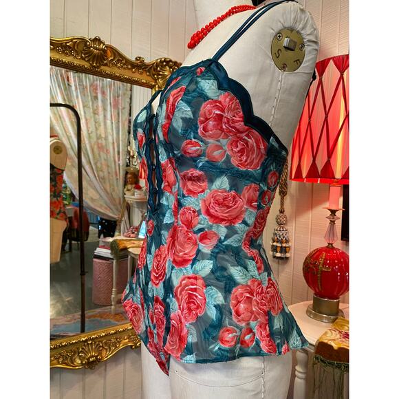 vintage 1980s victorias secret teddy red and green rose tap short one piece - Picture 7 of 10